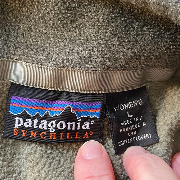 Patagonia Synchilla Polar Basin fleece Jacket army green women’s Sz L full zip - Picture 5 of 5